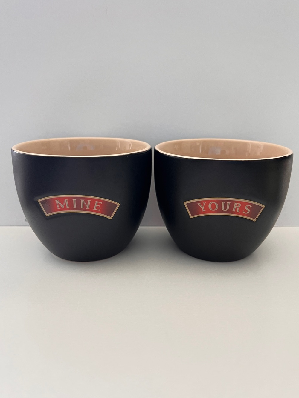 Vintage 1990s Baileys Collectible Yours & Mine Black Ceramic Mug Cup Planter Set
